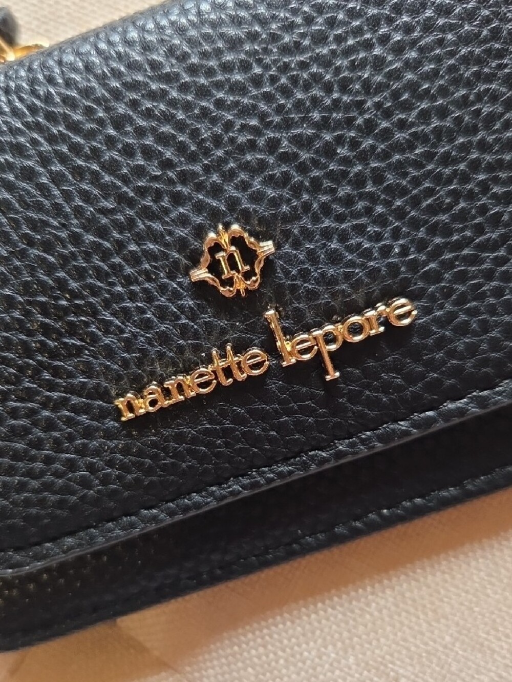 Nanette Lepore Black Pebbled Leather Mini Wallet with Gold Logo - Picture 2 of 4